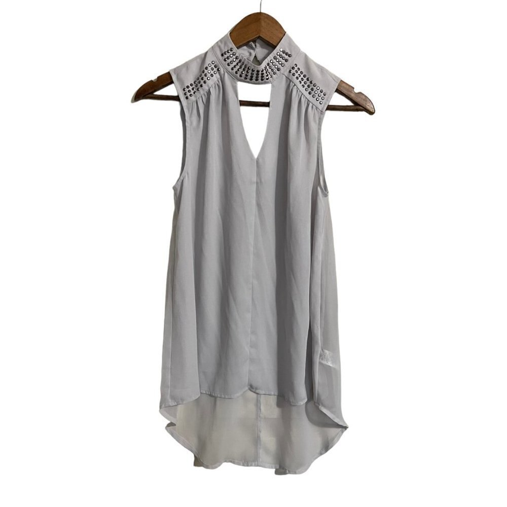 Studio Y Womens Y2K Gray Embellished Halter Neck Keyhole Semi Sheer Blouse Small